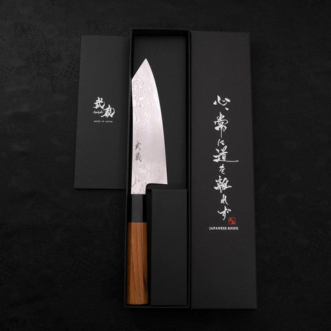 Bunka Silver Steel #3 Damas Manche en Buffle et Bois de Teck 180mm-[Musashi]-[Couteaux de cuisine japonais]