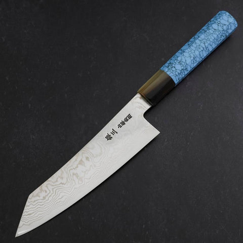 Bunka Silver Steel #3 Damas Manche en Buffle et Turquoise 180mm-[Musashi]-[Couteaux de cuisine japonais]