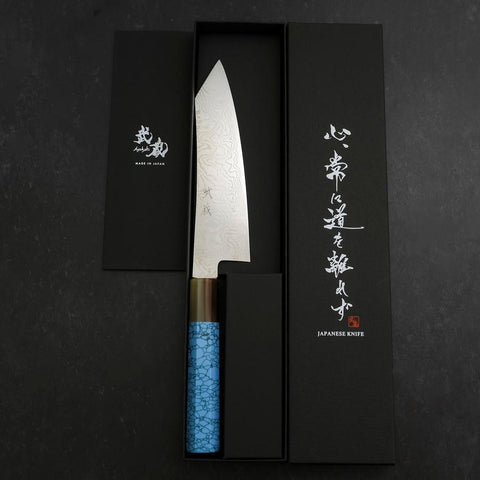 Bunka Silver Steel #3 Damas Manche en Buffle et Turquoise 180mm-[Musashi]-[Couteaux de cuisine japonais]