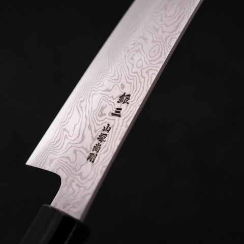 Bunka Silver Steel #3 Damas Manche en Buffle et bois de Teck 180mm-[Musashi]-[Couteaux de cuisine japonais]