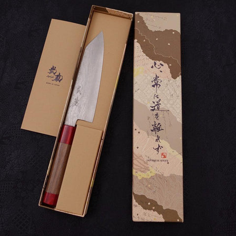 Bunka Silver Steel #3 Nickel Damas Manche en Noyer Rouge 170mm-[Musashi]-[Couteaux de cuisine japonais]