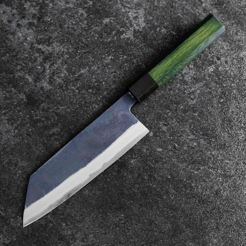 Bunka Stainless Clad Blue Super Kurouchi Green Urushi Handle 170mm (6.7”)-[Musashi]-[Japanese-Kitchen-Knives]