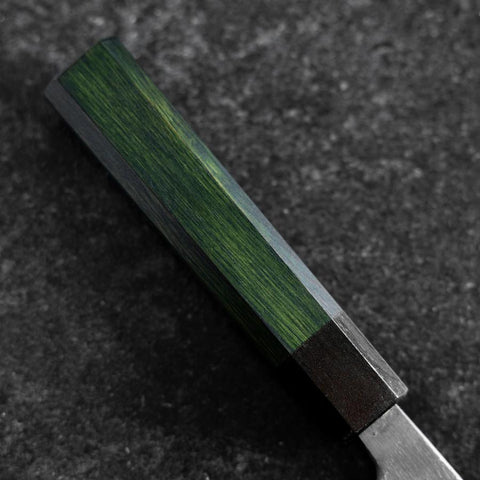 Bunka Stainless Clad Blue Super Kurouchi Green Urushi Handle 170mm (6.7”)-[Musashi]-[Japanese-Kitchen-Knives]