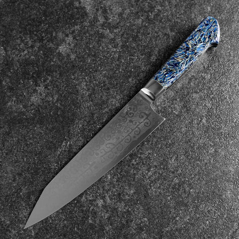 Bunka VG-10 Damas Manche Occidental Bleu Pétale de Fleur 185mm-[Musashi]-[Couteaux de cuisine japonais]