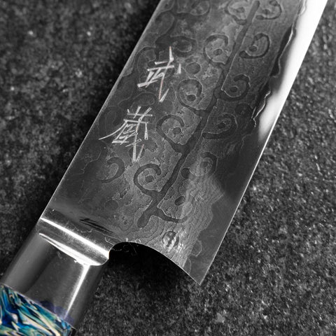 Bunka VG-10 Damas Manche Occidental Bleu Pétale de Fleur 185mm-[Musashi]-[Couteaux de cuisine japonais]