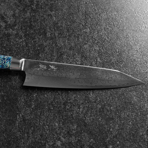 Bunka VG-10 Damas Manche Occidental Bleu Pétale de Fleur 185mm-[Musashi]-[Couteaux de cuisine japonais]