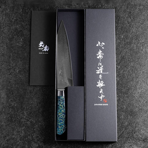Bunka VG-10 Damas Manche Occidental Bleu Pétale de Fleur 185mm-[Musashi]-[Couteaux de cuisine japonais]