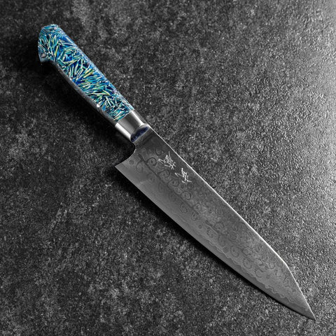 Bunka VG-10 Damas Manche Occidental Bleu Pétale de Fleur 185mm-[Musashi]-[Couteaux de cuisine japonais]