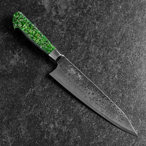Bunka VG-10 Damas Manche Occidental Vert Pétale de Fleur 185mm-[Musashi]-[Couteaux de cuisine japonais]