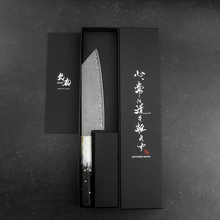 Bunka VG-10 Damas Manche Océan Blanc Noir et Or 165mm-[Musashi]-[Couteaux de cuisine japonais]