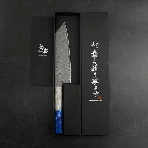 Bunka VG-10 Damas Manche Océan Blanc et Bleu 180mm-[Musashi]-[Couteaux de cuisine japonais]