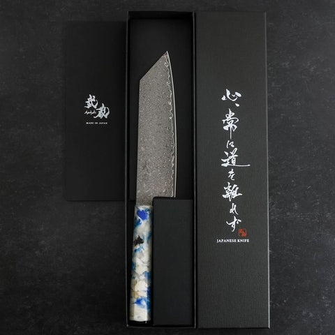 Bunka VG-10 Damas Manche Océan Mélange Bleu et Blanc 165mm-[Musashi]-[Couteaux de cuisine japonais]