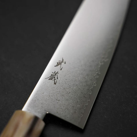 Bunka VG-10 Damas Manche en Buffle et Érable Rose Sombre 180mm-[Musashi]-[Couteaux de cuisine japonais]