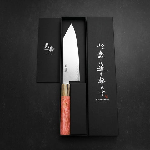 Bunka VG-10 Damas Manche en Buffle et Érable Rose Sombre 180mm-[Musashi]-[Couteaux de cuisine japonais]