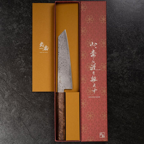 Bunka VG-10 Damascus Brown Birch Handle 180mm (7”)-[Musashi]-[Japanese-Kitchen-Knives]