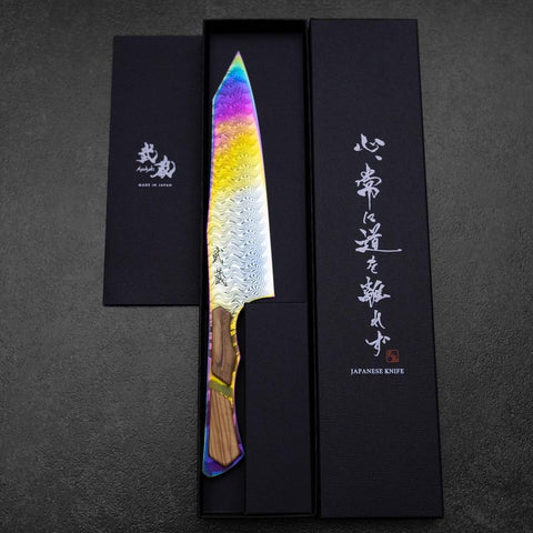 Bunka VG-10 Miroir Damas Manche en Olivier 180mm - Arc-en-Ciel-[Musashi]-[Couteaux de cuisine japonais]