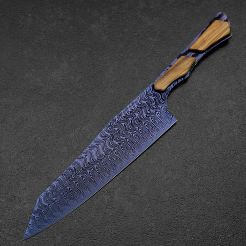 Bunka VG-10 Miroir Damas Manche en Olivier 180mm - Bleu-[Musashi]-[Couteaux de cuisine japonais]