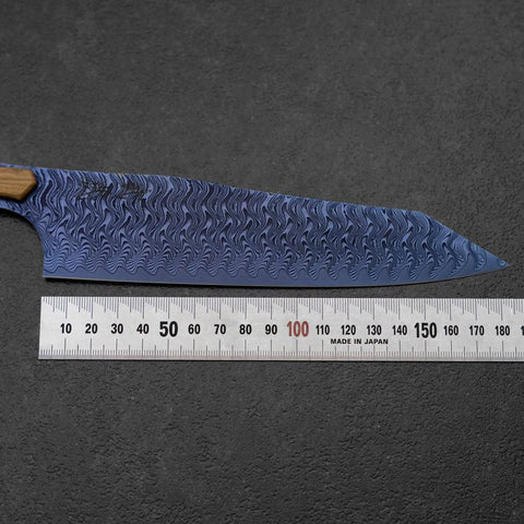 Bunka VG-10 Miroir Damas Manche en Olivier 180mm - Bleu-[Musashi]-[Couteaux de cuisine japonais]