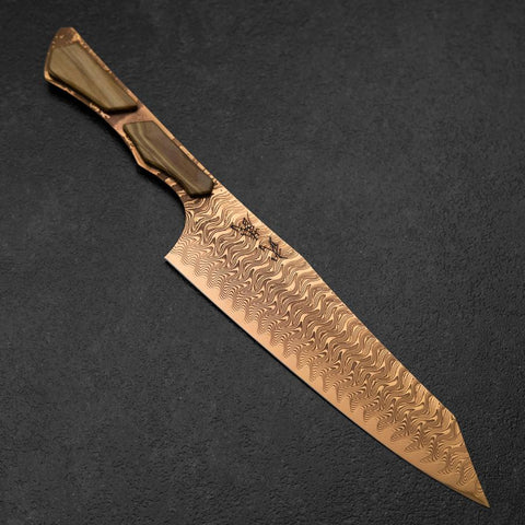Bunka VG-10 Miroir Damas Manche en Olivier 180mm - Marron-[Musashi]-[Couteaux de cuisine japonais]