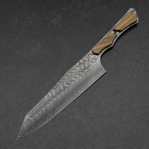 Bunka VG-10 Miroir Damas Manche en Olivier 180mm - Noir-[Musashi]-[Couteaux de cuisine japonais]