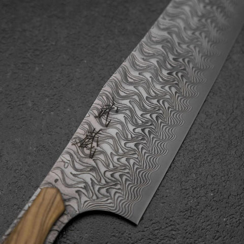 Bunka VG-10 Miroir Damas Manche en Olivier 180mm - Noir-[Musashi]-[Couteaux de cuisine japonais]