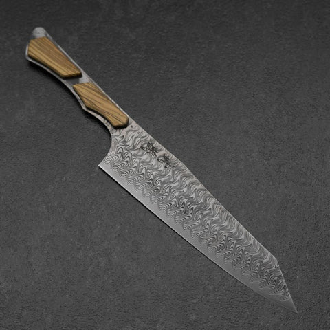 Bunka VG-10 Miroir Damas Manche en Olivier 180mm - Noir-[Musashi]-[Couteaux de cuisine japonais]