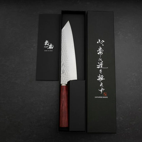 Bunka VG-10 Tsuchime Manche en Cerisier Rouge 180mm-[Musashi]-[Couteaux de cuisine japonais]