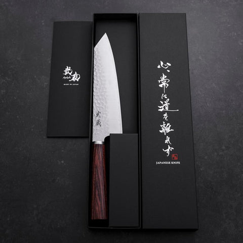 Bunka VG-10 Tsuchime Oval Mahogany Handle 180mm (7”)-[Musashi]-[Couteaux de cuisine japonais]