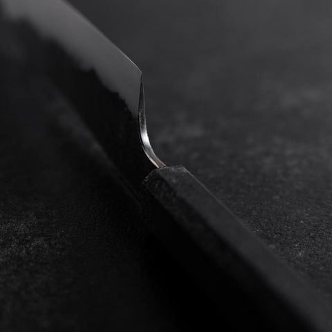 Bunka White Steel #2 Revêtement inox Kurouchi Manche Urushi Ishime Noir 180mm-[Musashi]-[Couteaux de cuisine japonais]