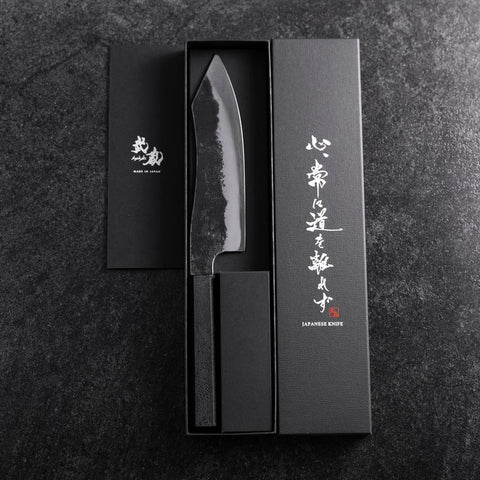 Bunka White Steel #2 Revêtement inox Kurouchi Manche Urushi Ishime Noir 180mm-[Musashi]-[Couteaux de cuisine japonais]
