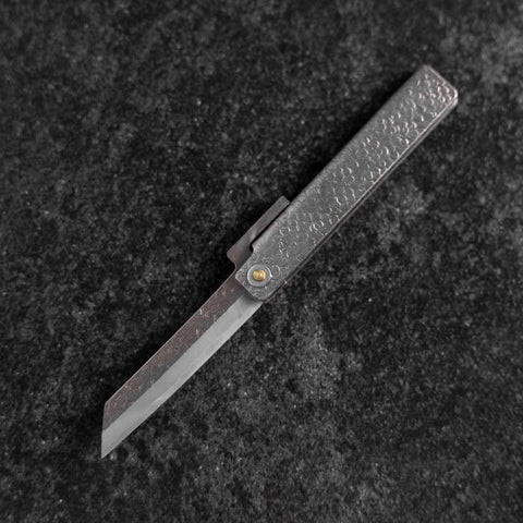 Couteau Pliant White Steel #2 75mm Carbone Tsuchime Knifegata avec Boîte en Bois de Paulownia-[Musashi]-[Couteaux de cuisine japonais]