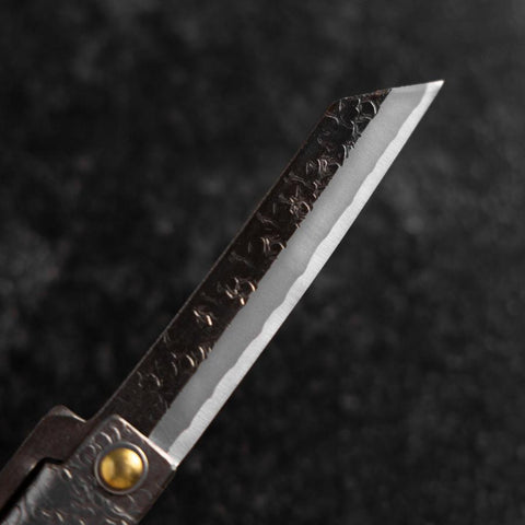 Couteau Pliant White Steel #2 75mm Carbone Tsuchime Knifegata avec Boîte en Bois de Paulownia-[Musashi]-[Couteaux de cuisine japonais]