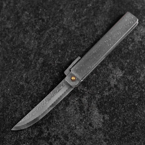 Couteau Pliant White Steel #2 90mm Carbone Tsuchime Kengata avec Boîte en Bois de Paulownia-[Musashi]-[Couteaux de cuisine japonais]