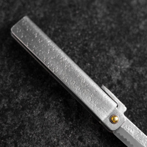 Couteau Pliant White Steel #2 90mm Carbone Tsuchime Kengata avec Boîte en Bois de Paulownia-[Musashi]-[Couteaux de cuisine japonais]