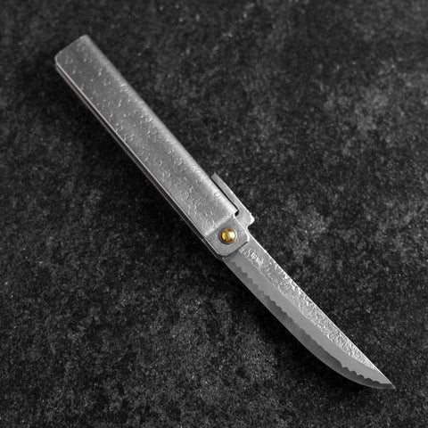 Couteau Pliant White Steel #2 90mm Carbone Tsuchime Kengata avec Boîte en Bois de Paulownia-[Musashi]-[Couteaux de cuisine japonais]