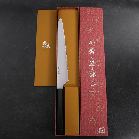 Couteau à pain Molybdenum Poli Manche en Ébène 230mm-[Musashi]-[Couteaux de cuisine japonais]