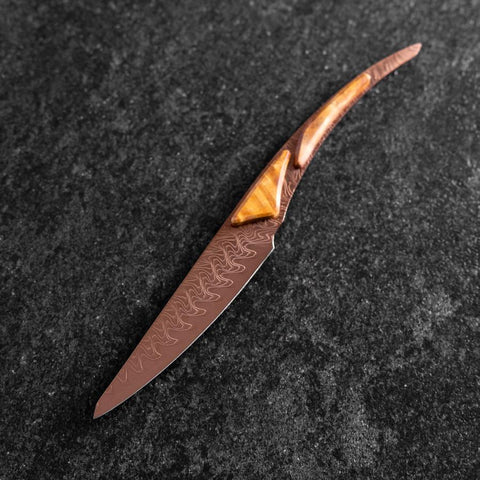 Couteau à steak VG-10 Miroir Damas Manche en Érable 100mm - Marron-[Musashi]-[Couteaux de cuisine japonais]