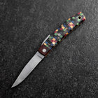 Couteau de Poche VG-10 Plaid Bois Stabilisé Couteau d’Extérieur 55 mm avec Étui Cuir-[Musashi]-[Couteaux de cuisine japonais]