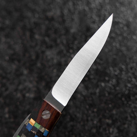 Couteau de Poche VG-10 Plaid Bois Stabilisé Couteau d’Extérieur 55 mm avec Étui Cuir-[Musashi]-[Couteaux de cuisine japonais]