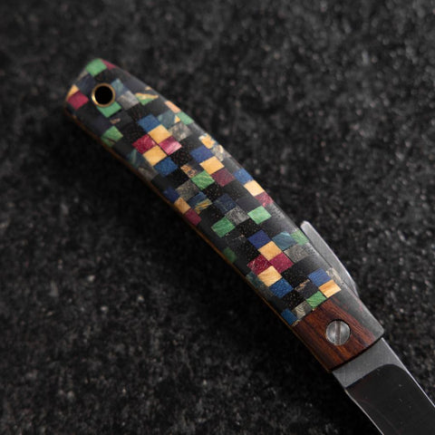 Couteau de Poche VG-10 Plaid Bois Stabilisé Couteau d’Extérieur 55 mm avec Étui Cuir-[Musashi]-[Couteaux de cuisine japonais]