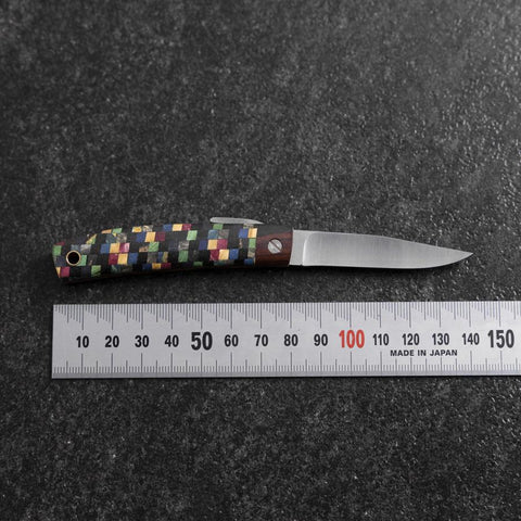 Couteau de Poche VG-10 Plaid Bois Stabilisé Couteau d’Extérieur 55 mm avec Étui Cuir-[Musashi]-[Couteaux de cuisine japonais]