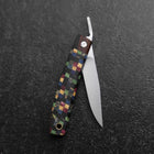Couteau de Poche VG-10 Plaid Bois Stabilisé Couteau d’Extérieur 55 mm avec Étui Cuir-[Musashi]-[Couteaux de cuisine japonais]