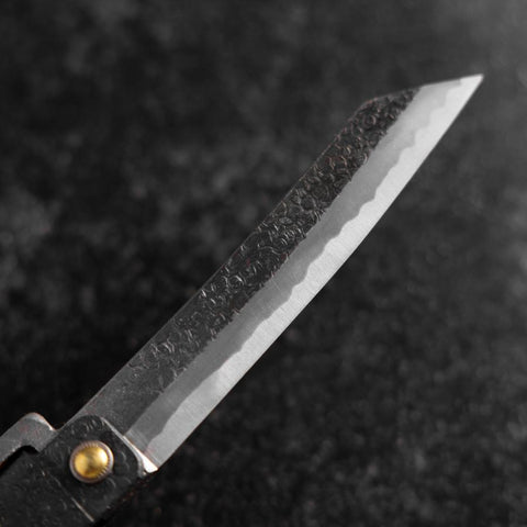 Couteau de Poche White Steel #2 90mm Carbon Tsuchime Knifegata Noir Boîte en Bois de Paulownia-[Musashi]-[Couteaux de cuisine japonais]