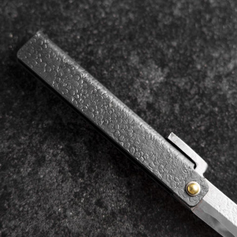 Couteau de Poche White Steel #2 90mm Carbon Tsuchime Knifegata Noir Boîte en Bois de Paulownia-[Musashi]-[Couteaux de cuisine japonais]