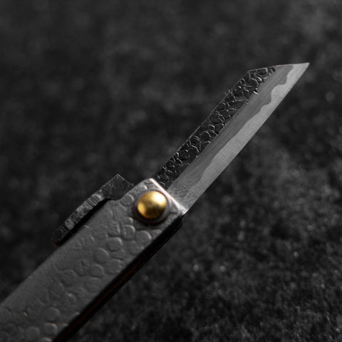 Couteau de poche White Steel #2 45mm Carbon Kurouchi Tsuchime Knifegata boîte en bois Paulownia-[Musashi]-[Couteaux de cuisine japonais]