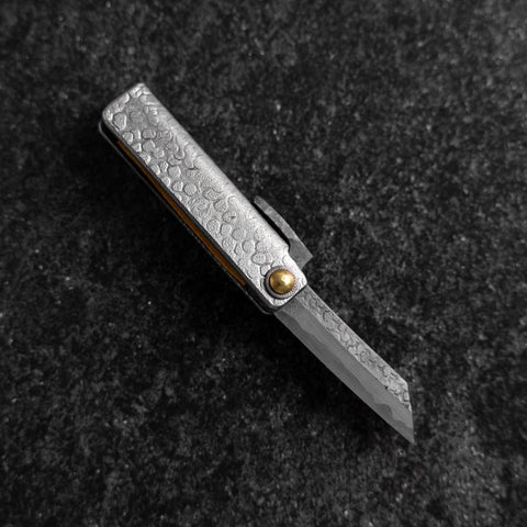 Couteau de poche White Steel #2 45mm Carbon Kurouchi Tsuchime Knifegata boîte en bois Paulownia-[Musashi]-[Couteaux de cuisine japonais]