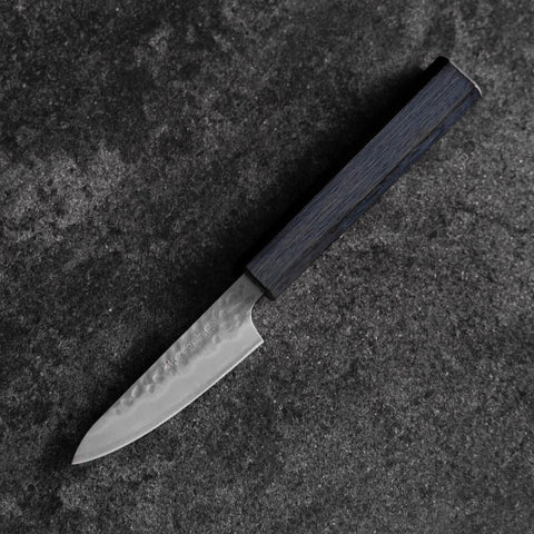 Couteau d'office White Steel #2 Tsuchime Manche Urushi Bleu Sombre 80mm-[Musashi]-[Couteaux de cuisine japonais]