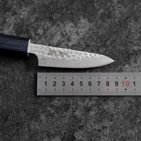 Couteau d'office White Steel #2 Tsuchime Manche Urushi Bleu Sombre 80mm-[Musashi]-[Couteaux de cuisine japonais]