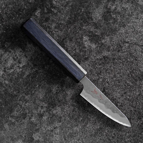 Couteau d'office White Steel #2 Tsuchime Manche Urushi Bleu Sombre 80mm-[Musashi]-[Couteaux de cuisine japonais]