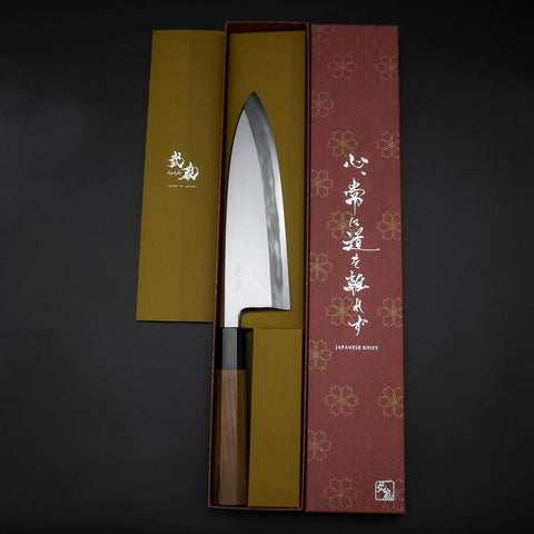 Deba Blue Steel #1 Hon-Kasumi Manche en Buffle et Bois de Teck 195mm-[Musashi]-[Couteaux de cuisine japonais]